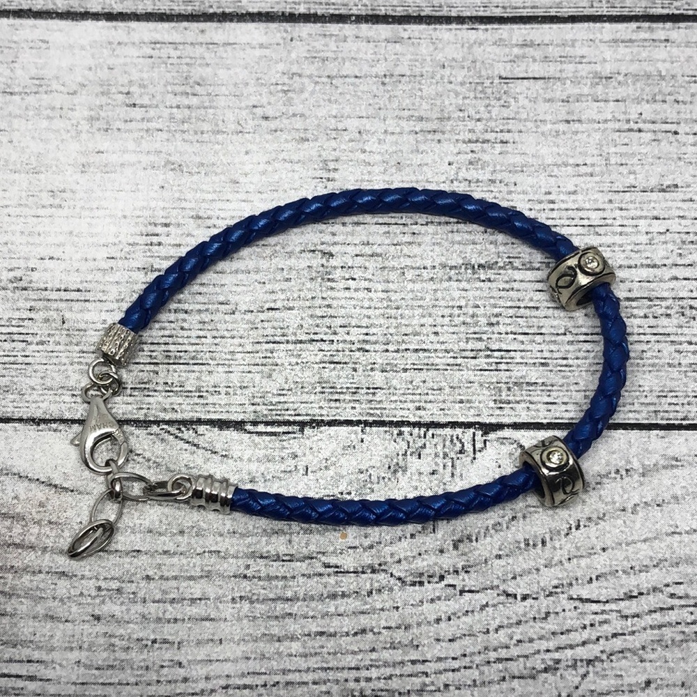 CHAM Chamilia Sterling Silver 925 Blue Leather Charm Bracelet Starter + Free